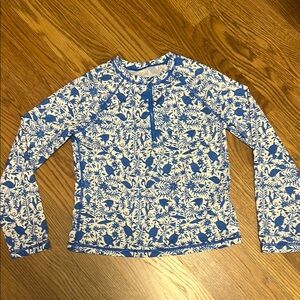 Vineyard vines girls Blue and White Floral Long Sleeve Swim Top